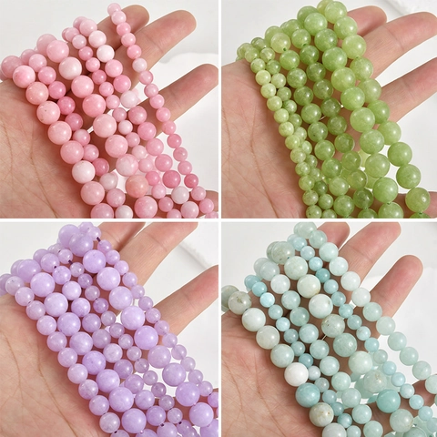 Natural Persian Jade Round Beads Polished Dyed Stone Loose Beads For DIY Jewelry Making Bracelet Necklace Peach Pink Lavender Purple Grape Green Blue