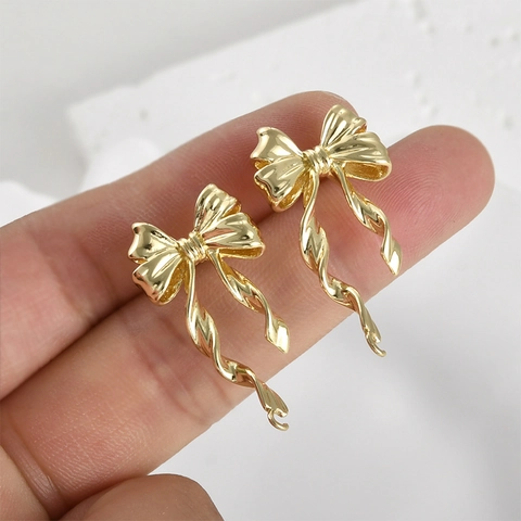14k Vergoldet Kupfer Schleife Ohrhänger Lange Quaste Band Ohrstecker Für Damen DIY Schmuck Handgemacht Geschenk