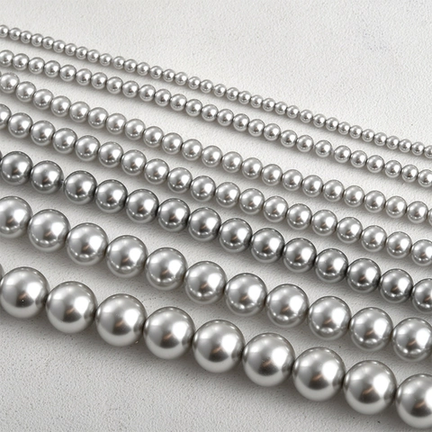 Round Linen Gray Silver Imitation Artificial Pearl Glass Loose Beads For DIY Bracelet Necklace Jewelry Making Handmade Material