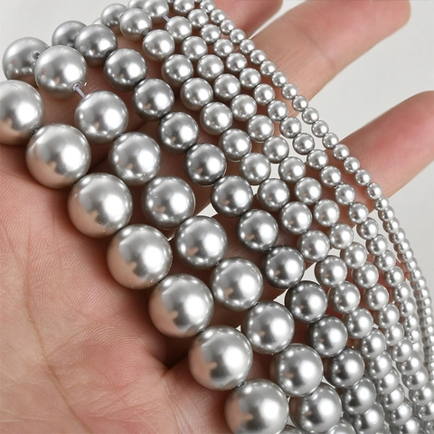 Round Linen Gray Silver Imitation Artificial Pearl Glass Loose Beads For DIY Bracelet Necklace Jewelry Making Handmade Material