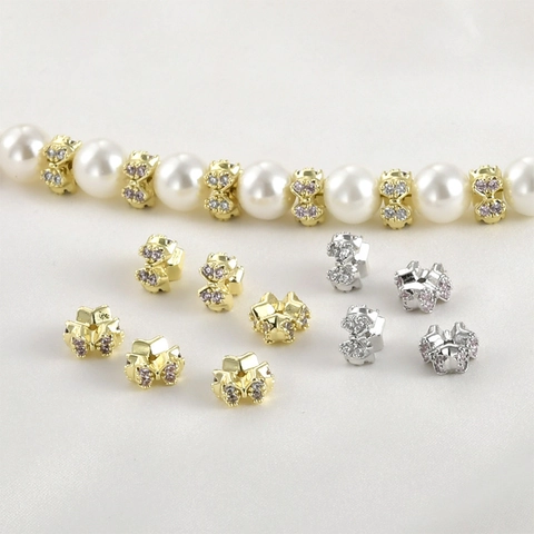 Perline Distanziatrici a Fiocco in Rame Placcato Oro 14K Micro Pave Zirconia per Gioielli Fai da Te Bracciale Collana