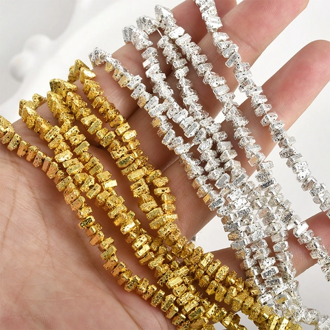 Triangle Volcanic Stone Beads Copper Gold Silver Plated Hammered Texture Spacer Beads For DIY Jewelry Making Bracelets