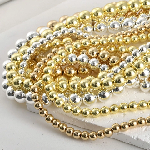 Gold Silver Plated Round Hematite Beads For DIY Jewelry Making Bracelet Necklace Spacer Beads Crafts Accessory Supplies