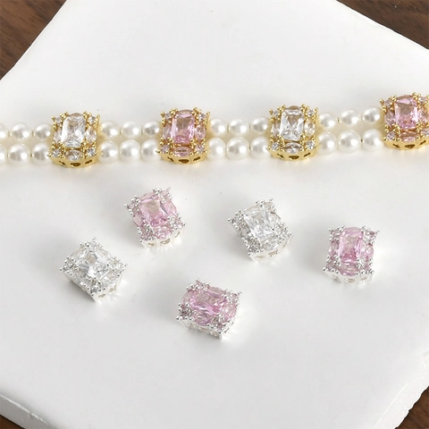 Square Zirconia Spacer Beads For DIY Jewelry Making Copper Plated 14K Gold Silver Rectangular Inlaid Zircon Charm Accessories