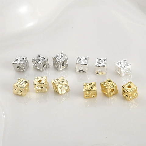 DIY Copper Cheese Square Spacer Beads Gold Silver Plated Hammered Metal Loose Beads For Jewelry Making Bracelet Necklace