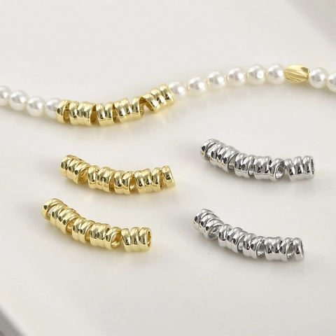 14K Gold Plated Copper Curved Tube Spacer Beads For DIY Jewelry Making Pearl Necklace Bracelet Handmade Findings Accessories