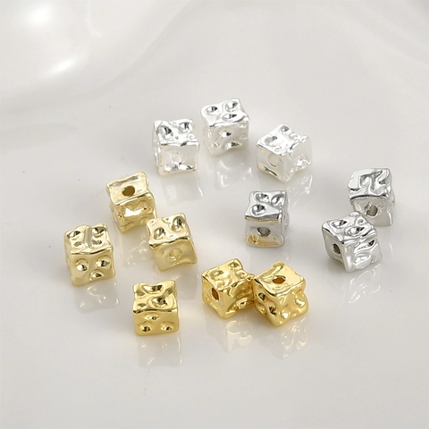 DIY Copper Cheese Square Spacer Beads Gold Silver Plated Hammered Metal Loose Beads For Jewelry Making Bracelet Necklace