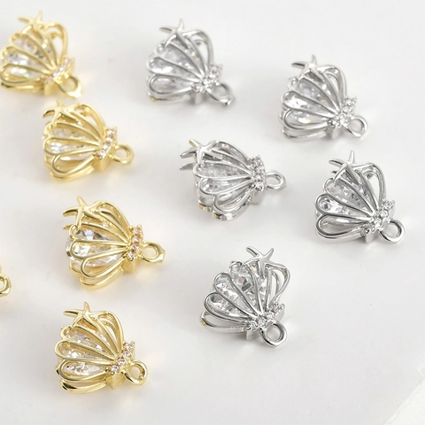Starfish Shell Zirconia Inlaid Copper Pendant 14K Gold Plated For DIY Jewelry Making Necklace Bracelet Earring Findings