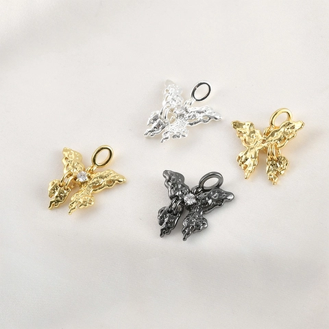Butterfly Pendant With Zirconia Inlaid Copper Liquid Metal Lava Texture DIY Jewelry Accessories For Necklace Bracelet Pendant Only