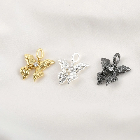 Butterfly Pendant With Zirconia Inlaid Copper Liquid Metal Lava Texture DIY Jewelry Accessories For Necklace Bracelet Pendant Only