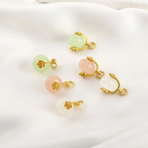 Vintage Ancient Gold Plated Copper Rose Flower Imitation Jade Glass Pendant Only For DIY Jewelry Making Necklace Finding