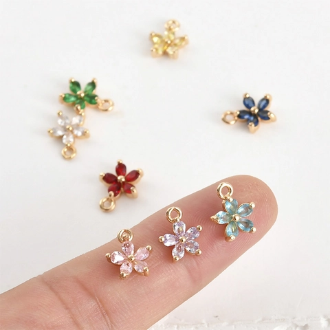 Pendentif de Bijoux DIY en Forme de Fleur Accessoire pour Fabrication de Colliers Bracelets Cuivre Strass Fleur Colorée
