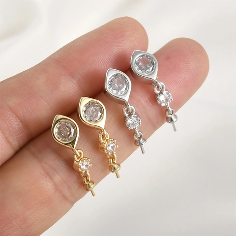 Vergoldetes Kupfer Marquise Zirkon DIY Ohrring Zubehör Mit Silber Ohrstecker-Stift Für Künstliche Perlen Schmuck Handgefertigtes Zubehör