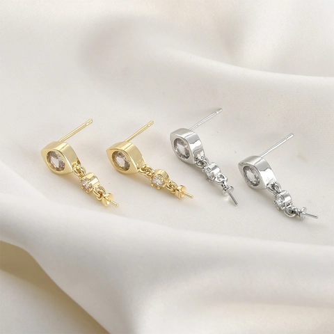 Vergoldetes Kupfer Marquise Zirkon DIY Ohrring Zubehör Mit Silber Ohrstecker-Stift Für Künstliche Perlen Schmuck Handgefertigtes Zubehör