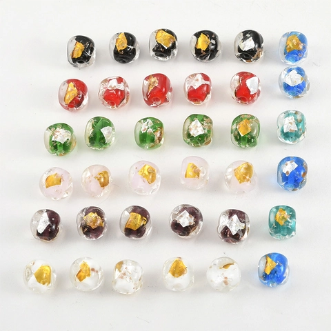 Retro Handgefertigte Lampwork Glas Quadratische Perlen Gold Silberfolie Eingelegte Bastelperlen Für DIY Schmuck Armband Halskette Zubehör