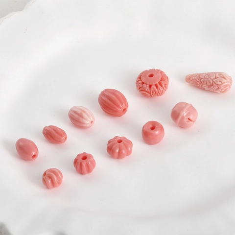 Vintage Sea Bamboo Powder Pressed Beads Coral Pink Pumpkin Gourd Twisted Spacer Beads For DIY Jewelry Making Accessories