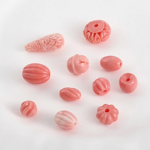 Vintage Sea Bamboo Powder Pressed Beads Coral Pink Pumpkin Gourd Twisted Spacer Beads For DIY Jewelry Making Accessories