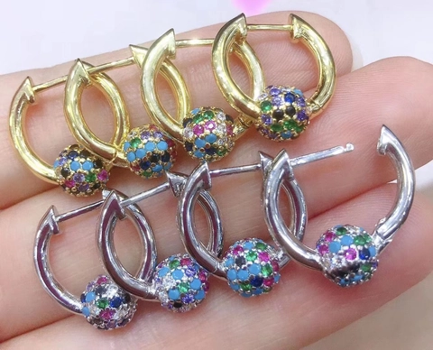 Fashion Copper Micro Pave Zirconia Ball Pendant Hoop Earrings For Women Personalized Geometric Colorful Zirconia Dangle Earrings Jewelry