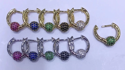 Fashion Copper Micro Pave Zirconia Ball Pendant Hoop Earrings For Women Personalized Geometric Colorful Zirconia Dangle Earrings Jewelry