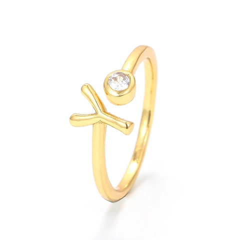 Minimalistisch Vergoldet Versilbert Kupfer Offener Ring Für Damen Verstellbar 26 Alphabet Initialen Zirkonia Finger Schmuck