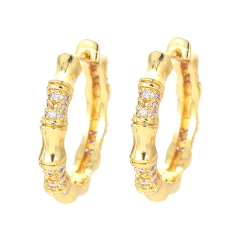 Fashion Bamboo Joint Hoop Earrings Geometric Irregular Copper Earrings With Multicolor White Zirconia For Women Jewelry Gift