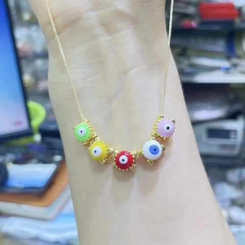 Bohemian Evil Eye Jewelry Copper Colorful Zircon Enamel Bracelet Necklace For Women Gold Plated Lucky Protection Jewelry