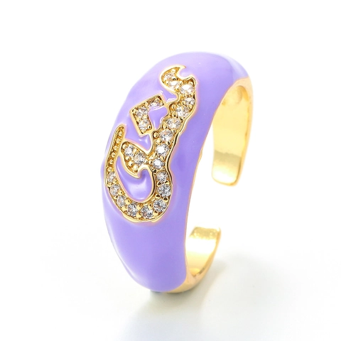 Colorful Enamel Copper Ring For Women Men Zirconia Inlaid Adjustable Open Finger Ring Geometric Symbols Arabic Allah Om Jewelry