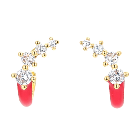 Mode Kupfer Zirkonia Ohrkletterer Ohrringe Bunte Emaille Gebogene Ohrstecker Für Damen Moderner Geometrischer Schmuck Geschenk