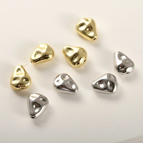 Irregular Baroque Water Drop Spacer Beads Hammered Texture Copper Plated 14k Gold Silver For Diy Jewelry Bracelet Necklace Making