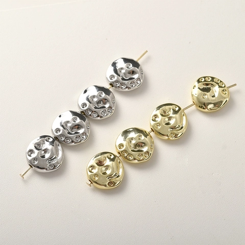 Cuentas Espaciadoras de Cobre Irregulares Chapado en Oro 14K Piedra Plana Redonda Cara Sonrisa Para DIY Collar Pulsera Joyería