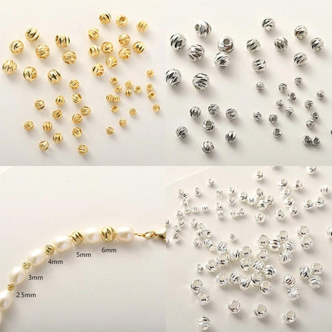Perline Distanziatrici Rotonde in Rame con Taglio a Diamante Oro Argento Placcate Sfaccettate in Metallo Sfuse per Fai da Te Gioielli