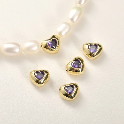 14K Gold Plated Heart Oval Zirconia Spacer Beads For DIY Jewelry Making Bracelet Necklace Copper Metal Beads DIY Handmade Material