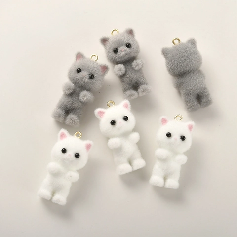 Flocked Resin Cute Bear Pendants For DIY Jewelry Making Handmade Necklace Bracelet Earrings Materials Fluffy Animal Charms