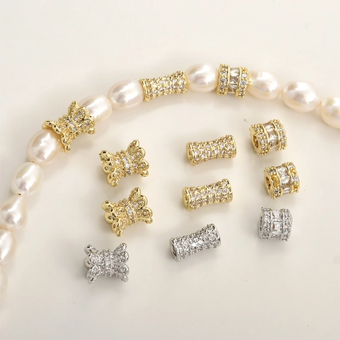 Zircon Inlaid Copper 14K Gold Plated Spacer Beads For DIY Necklace Bracelet Making Barrel Vase Shape Jewelry Components