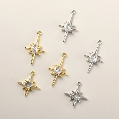 Copper Zirconia North Star Charms For DIY Necklace Bracelet Making 14k Gold Plated Starburst Pendants Jewelry Findings