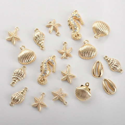 18K Vergulde Oceaanserie Zeester Zeepaardje Schelp Hangers Voor DIY Sieraden Maken Kettingen Armbanden Koperen Hangers