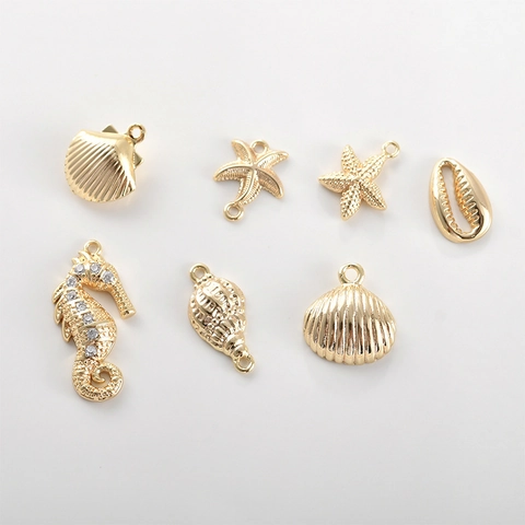 18K Vergulde Oceaanserie Zeester Zeepaardje Schelp Hangers Voor DIY Sieraden Maken Kettingen Armbanden Koperen Hangers
