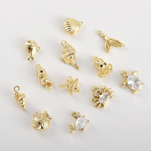 DIY Ocean Animal Charm Pendants Copper 14K Gold Plated Zirconia Sea Star Shell For Jewelry Making Handmade Craft Accessories