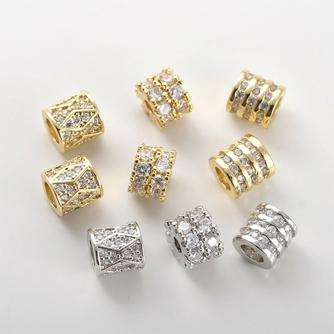Perle Distanziatrici a Botte in Rame Galvanizzato Oro Argento Con Zirconia Per Fai Da Te Bracciale Collana Creazione Di Gioielli