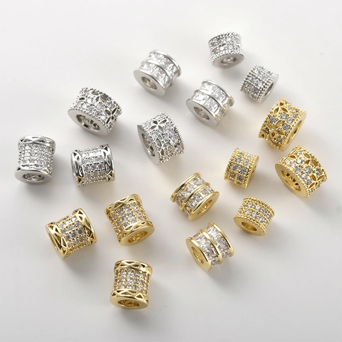 Copper 14K Gold Plated Zirconia Barrel Beads Large Hole Spacer Beads For DIY Bracelet Necklace Jewelry Making Accessory
