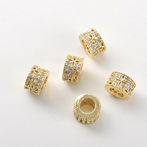 Copper 14K Gold Plated Zirconia Barrel Beads Large Hole Spacer Beads For DIY Bracelet Necklace Jewelry Making Accessory