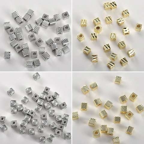 14k Gold Plated Copper Square Spacer Beads Smiley Face Engraved Texture DIY Necklace Bracelet Jewelry Making Accessories