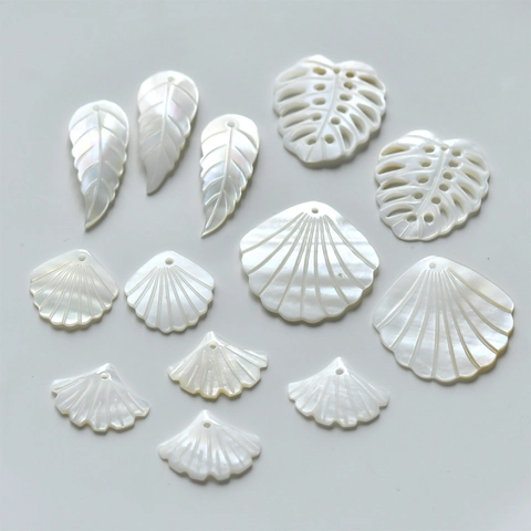Natural Shell Pendants Leaf Ginkgo Monstera Shape For DIY Jewelry Making Iridescent White Shell Charms Only For Earrings Necklaces