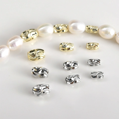 14K Gold Plated Copper Wave Pattern Spacer Beads Round Barrel Loose Beads For DIY Bracelet Necklace Jewelry Making
