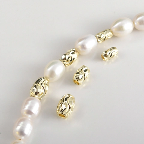 14K Gold Plated Copper Wave Pattern Spacer Beads Round Barrel Loose Beads For DIY Bracelet Necklace Jewelry Making
