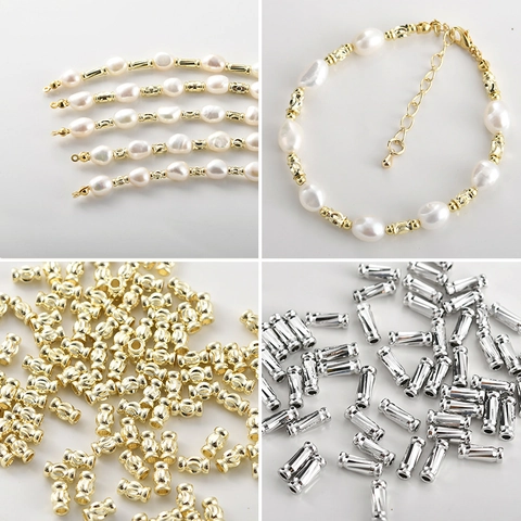 14K Gold Plated Copper Round Tube Spacer Beads For DIY Jewelry Making Bracelet Necklace Accessories Textured Metal Beads