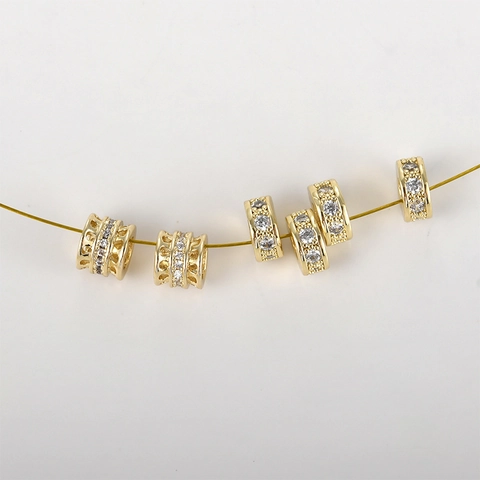 Kupfer 14K Vergoldet Zirkonia Fass Spacer Perlen Hohl Lose Perlen Für DIY Armband Halskette Schmuckherstellung Zubehör