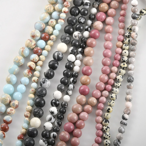 Polished Natural Stone Round Beads For DIY Jewelry Making Bracelet Necklace Dalmatian Jasper Zebra Stone Shoushan Stone