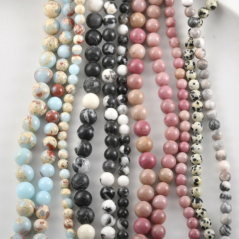 Polished Natural Stone Round Beads For DIY Jewelry Making Bracelet Necklace Dalmatian Jasper Zebra Stone Shoushan Stone