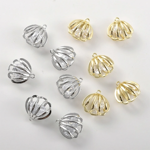 Hollow Shell Pendant Charm Inlaid With Zirconia Floating Design 14K Gold Plated Copper For DIY Earrings Necklace Jewelry